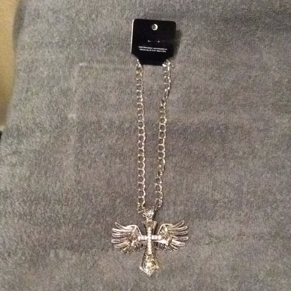 Metal Winged Cross Pendant Necklace